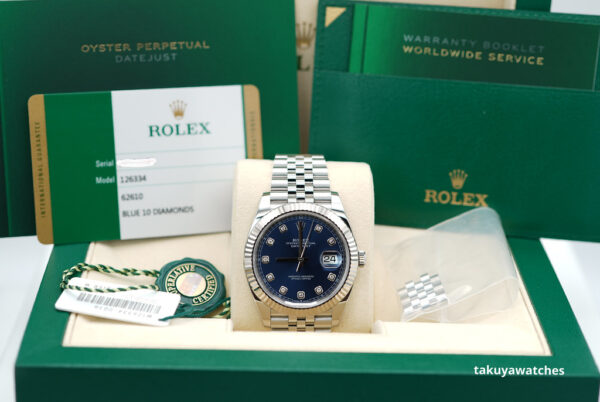 Rolex 126334 DATEJUST 41 FLUTED BEZEL BLUE DIAMOND DIAL JUBILEE BAND COMPLETE SET - Image 2
