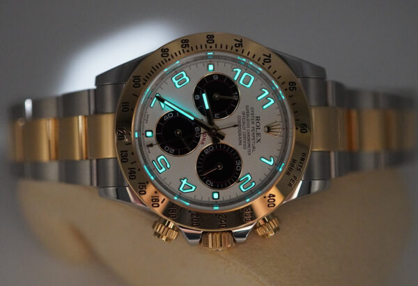 Rolex 116523 DAYTONA 18K YELLOW GOLD TWO TONE PANDA ARABIC RACING DIAL FULL SET - Image 11