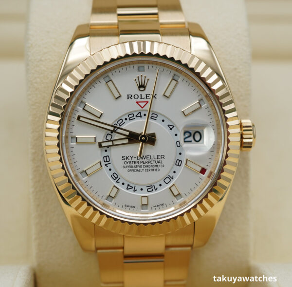 Rolex 326938 SKY-DWELLER 18K YELLOW GOLD WHITE STICK DIAL COMPLETE SET