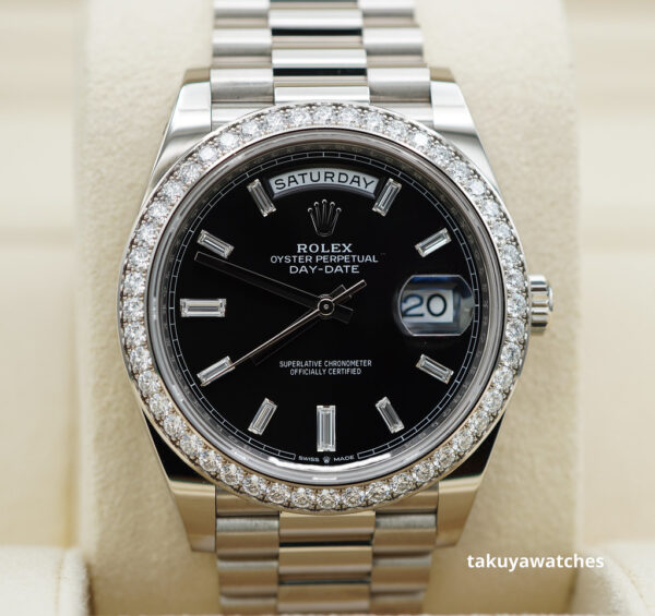Rolex 228349RBR DAY DATE 40 WHITE GOLD BAGUETTE DIAMOND BLACK DIAL 2022 FULL SET