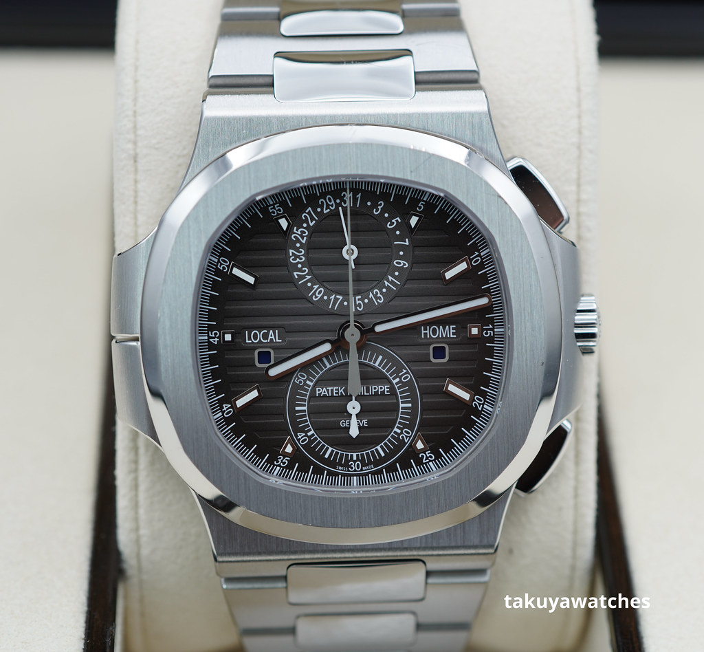 Patek PHILIPPE 5990 NAUTILUS CHRONOGRAPH TRAVEL TIME GREY DIAL FULL SET ...