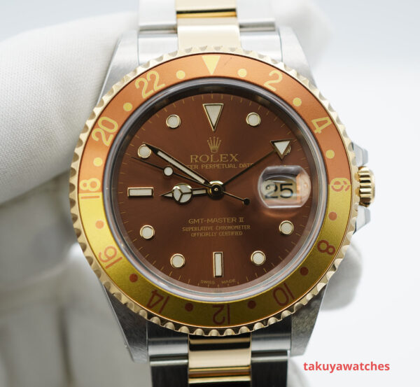 Rolex 16713 GMT MASTER 2 TWO TONE ROOTBEER BROWN DIAL 2004 BOXES PAPERS