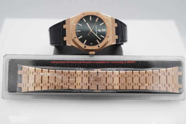LIKE NEW Audemars PIGUET ROYAL OAK 15500OR ROSE GOLD BLACK DIAL 41MM 2022 FULL SET - Image 12