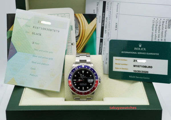 Rolex 16710 GMT MASTER II PEPSI Z SERIAL NO HOLES SEL SERVICED BOXES PAPERS - Image 2