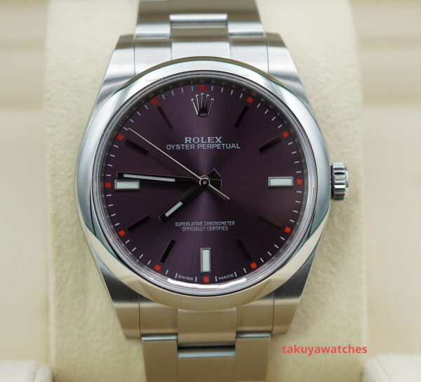 Rolex 114300 OYSTER PERPETUAL RED GRAPE DIAL 39MM COMPLETE SET