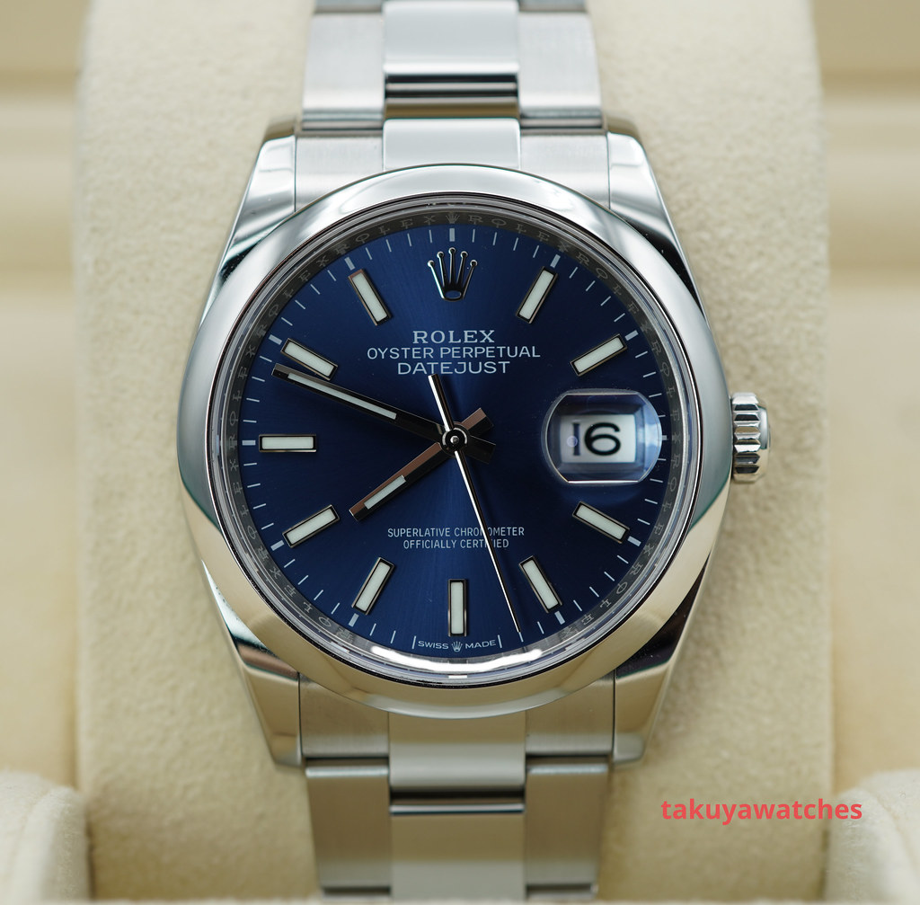 Rolex 126200 DATEJUST 36 BLUE DIAL OYSTER BAND 2022 WARRANTY COMPLETE SET Takuya Watches