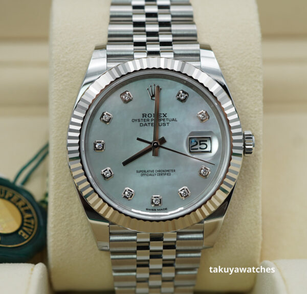Rolex 126334 DATEJUST 41 FLUTED BEZEL MOP DIAMOND DIAL JUBILEE COMPLETE SET