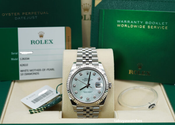 Rolex 126334 DATEJUST 41 FLUTED BEZEL MOP DIAMOND DIAL JUBILEE COMPLETE SET - Image 2
