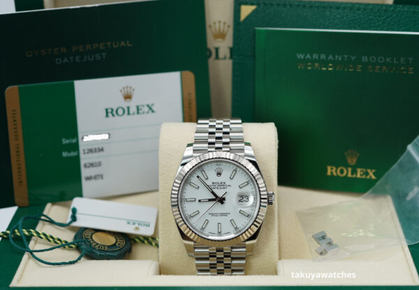 Rolex 126334 DATEJUST 41 FLUTED BEZEL WHITE STICK DIAL JUBILEE BAND FULL SET - Image 2