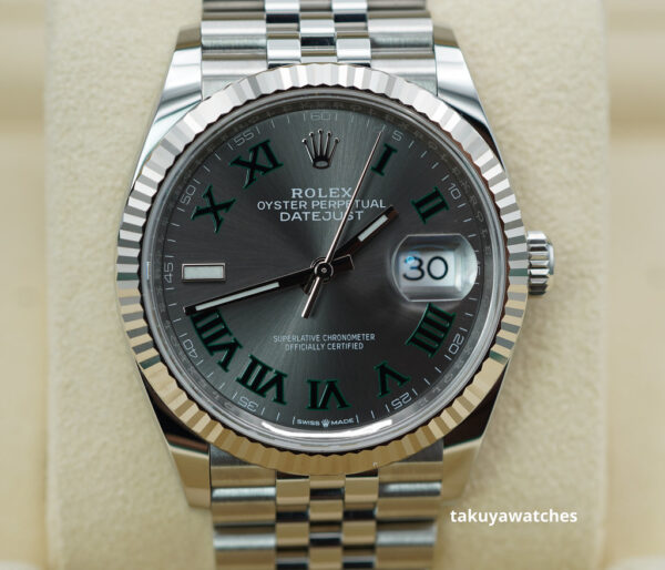 Rolex 126234 DATEJUST 36 FLUTED BEZEL WIMBLEDON DIAL JUBILEE 2023 FULL SET