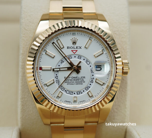 Rolex 326938 SKY-DWELLER 18K YELLOW GOLD WHITE STICK DIAL 2021 FULL SET