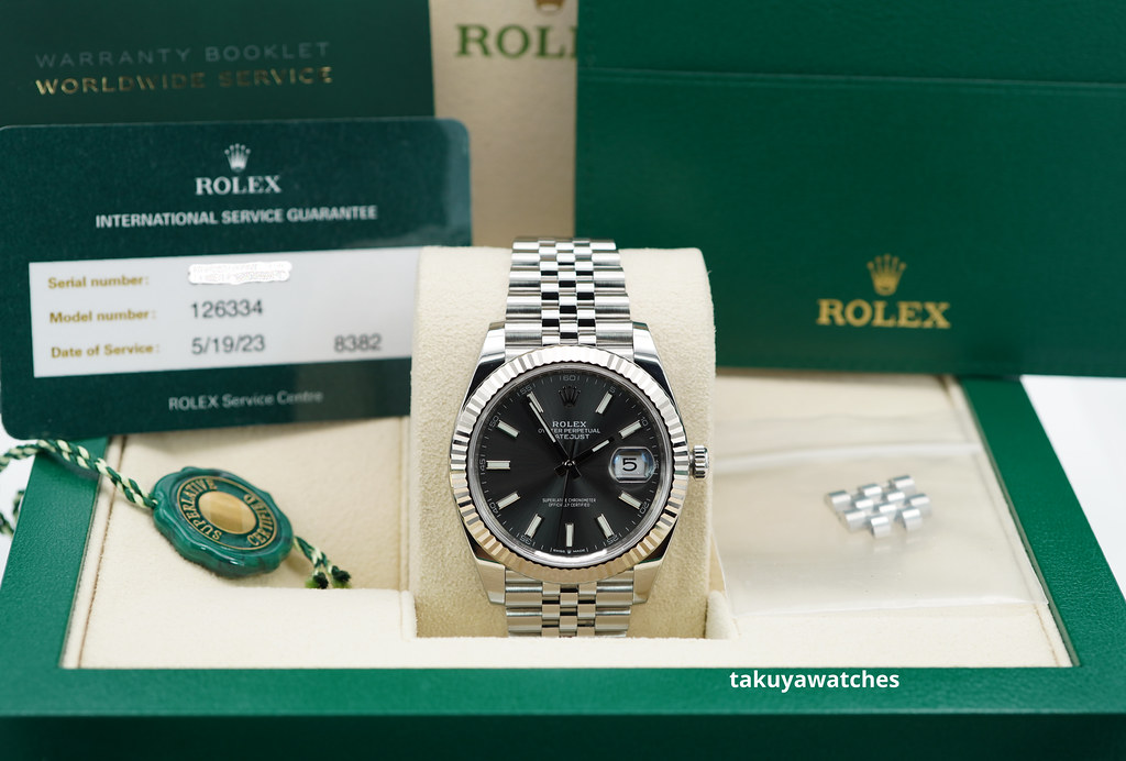 Rolex 126334 DATEJUST 41 FLUTED BEZEL SLATE STICKS DIAL JUBILEE