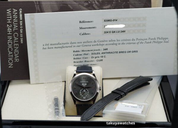 Patek PHILIPPE 5396G WHITE GOLD ANNUAL CALENDAR GREY DIAL MOONPHASE FULL SET - Image 2