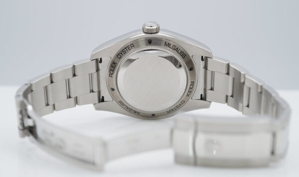 Rolex 116400GV MILGAUSS GREEN CRYSTAL BLACK DIAL 2021 WARRANTY FULL SET - Image 8