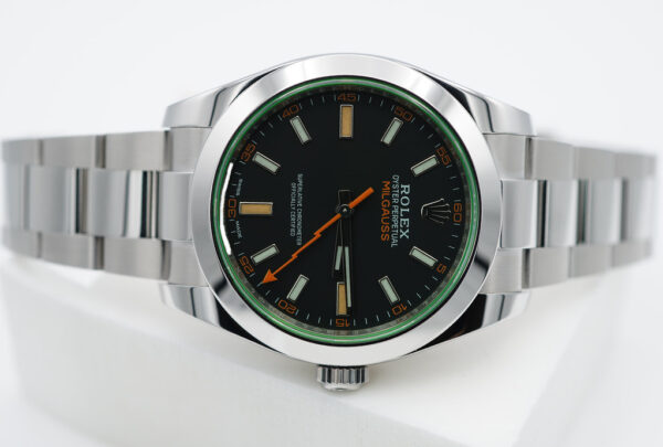 Rolex 116400GV MILGAUSS GREEN CRYSTAL BLACK DIAL 2021 WARRANTY FULL SET - Image 9