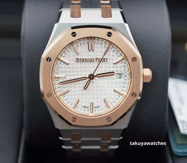 BRAND NEW Audemars PIGUET ROYAL OAK 77450SR PINK GOLD STEEL WHITE DIAL 34MM 2023