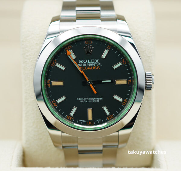 Rolex 116400GV MILGAUSS GREEN CRYSTAL BLACK DIAL 2021 WARRANTY FULL SET