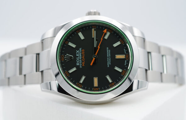 Rolex 116400GV MILGAUSS GREEN CRYSTAL BLACK DIAL 2021 WARRANTY FULL SET - Image 10