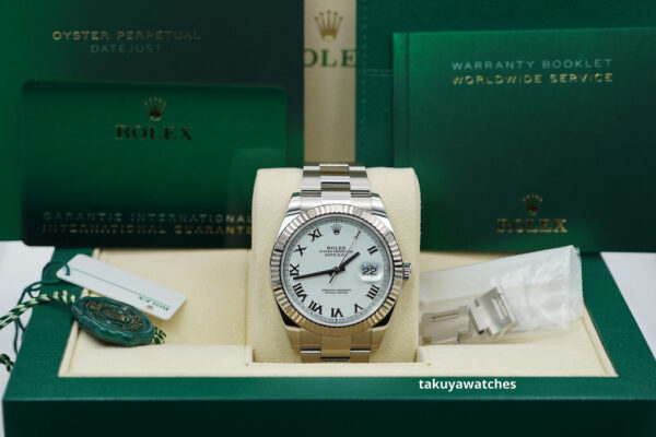 Rolex 126334 DATEJUST 41 FLUTED BEZEL WHITE ROMAN DIAL OYSTER 2021 FULL SET - Image 2