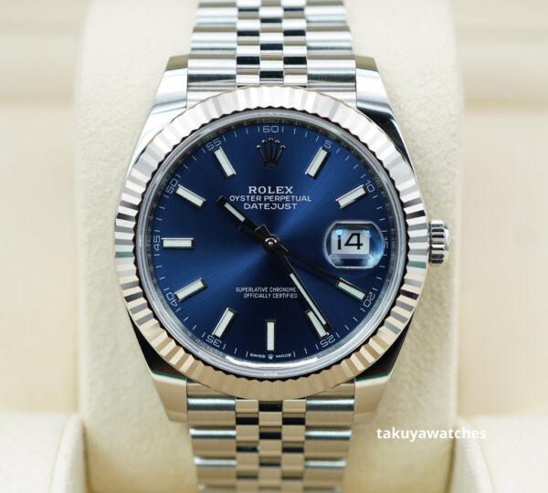 Rolex 126334 DATEJUST 41 FLUTED BEZEL BLUE STICK DIAL JUBILEE 2021 COMPLETE SET