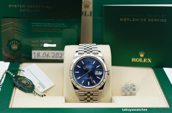 Rolex 126334 DATEJUST 41 FLUTED BEZEL BLUE STICK DIAL JUBILEE 2021 COMPLETE SET - Image 2