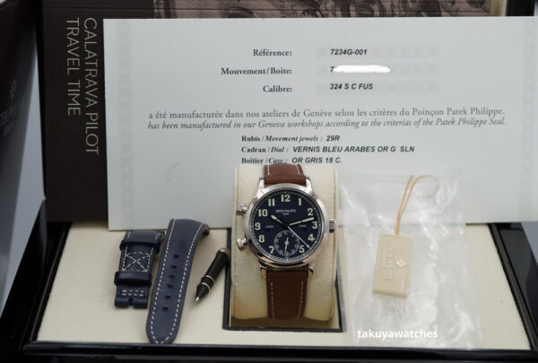 Patek PHILIPPE 7234G WHITE GOLD CALATRAVA PILOT TRAVEL TIME BLUE DIAL FULL SET - Image 2