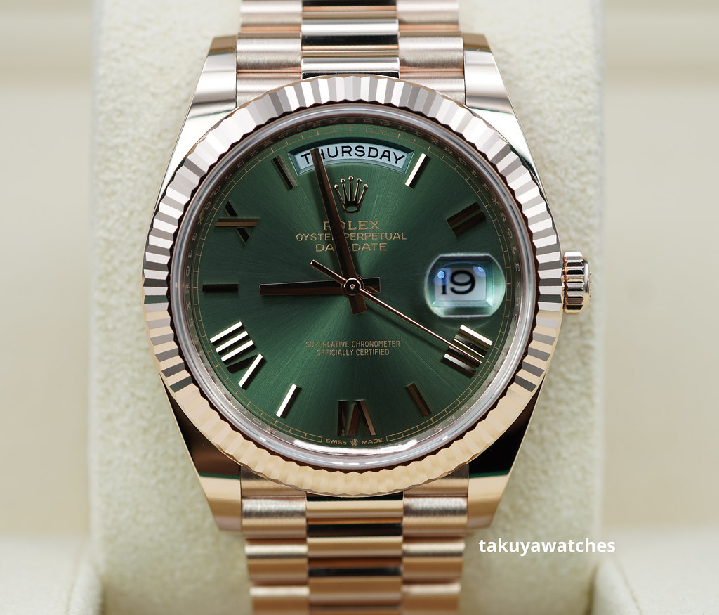 Day date green sales dial rose gold
