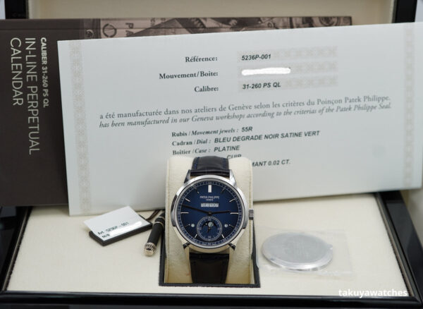 Patek PHILIPPE 5236P IN LINE PERPETUAL CALENDAR PLATINUM BLUE DIAL 2023 FULL SET - Image 2