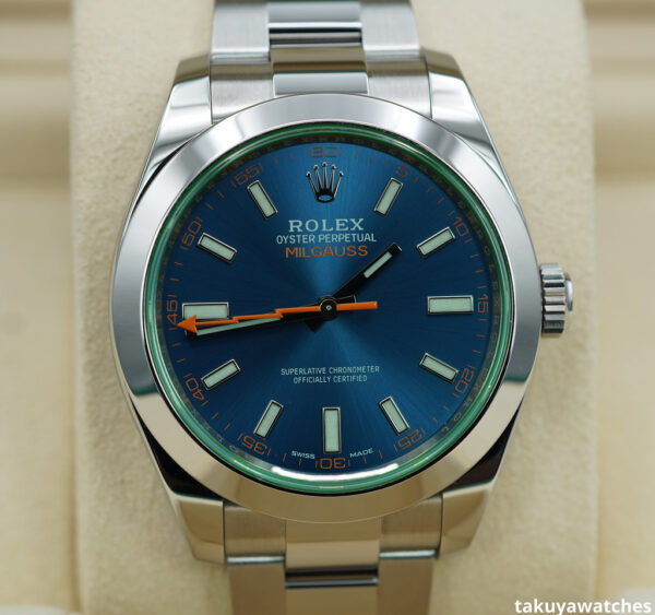 Rolex 116400GV MILGAUSS GREEN CRYSTAL Z BLUE DIAL 2022 WARRANTY SET