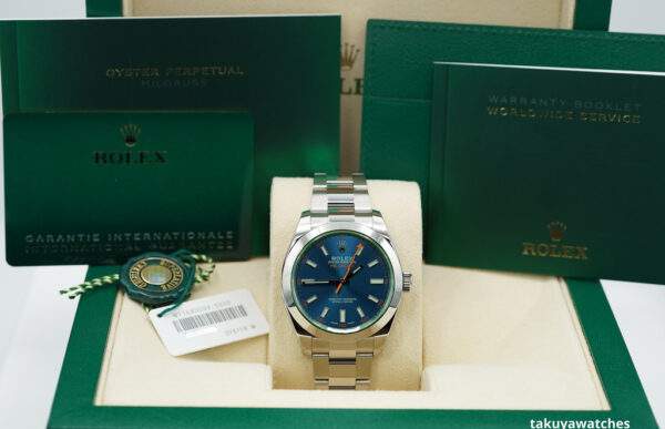 Rolex 116400GV MILGAUSS GREEN CRYSTAL Z BLUE DIAL 2022 WARRANTY SET - Image 2
