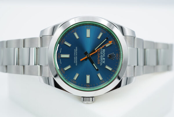 Rolex 116400GV MILGAUSS GREEN CRYSTAL Z BLUE DIAL 2022 WARRANTY SET - Image 8