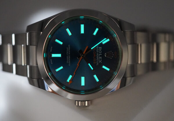 Rolex 116400GV MILGAUSS GREEN CRYSTAL Z BLUE DIAL 2022 WARRANTY SET - Image 10
