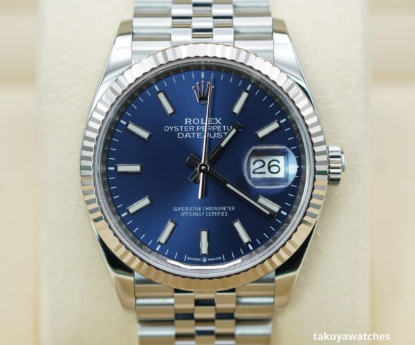 Rolex 126234 DATEJUST 36 FLUTED BEZEL BLUE DIAL JUBILEE BAND COMPLETE SET