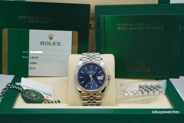 Rolex 126234 DATEJUST 36 FLUTED BEZEL BLUE DIAL JUBILEE BAND COMPLETE SET - Image 2