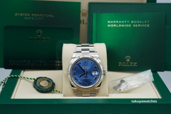 Rolex 126334 DATEJUST 41 FLUTED BEZEL AZZURRO BLUE ROMAN DIAL 2022 FULL SET - Image 2