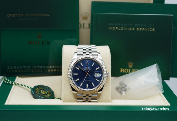 Rolex 126334 DATEJUST 41 FLUTED BEZEL BLUE STICK DIAL JUBILEE 2021 COMPLETE SET - Image 2