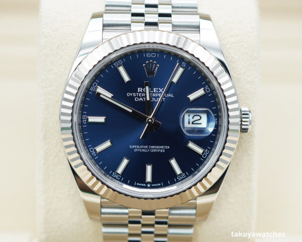 Rolex 126334 DATEJUST 41 FLUTED BEZEL BLUE STICK DIAL JUBILEE 2021 COMPLETE SET
