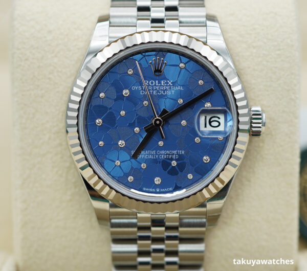 BRAND NEW Rolex 278274 DATEJUST 31 AZZURRO BLUE FLORAL MOTIF DIAMOND DIAL COMPLETE SET
