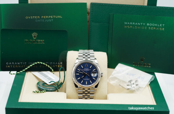 Rolex 126234 DATEJUST 36 FLUTED BEZEL BLUE DIAL JUBILEE BAND 2023 FULL SET - Image 2