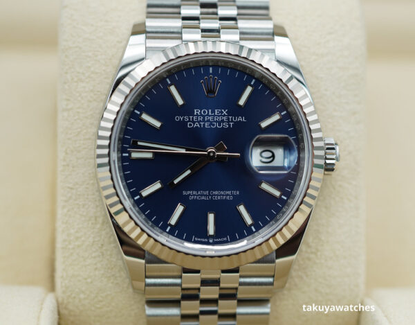 Rolex 126234 DATEJUST 36 FLUTED BEZEL BLUE DIAL JUBILEE BAND 2023 FULL SET