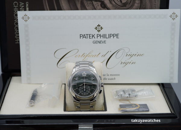 Patek PHILIPPE 5905 ANNUAL CALENDAR CHRONOGRAPH OLIVE GREEN DIAL FULL SET - Image 2