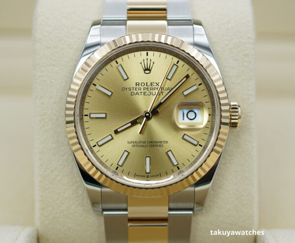 Rolex 126233 DATEJUST 36 YELLOW GOLD STEEL CHAMPAGNE DIAL OYSTER BAND 2023 FULL SET