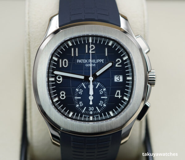 NEW Patek PHILIPPE 5968G AQUANAUT CHRONOGRAPH 18K WHITE GOLD BLUE DIAL FULL SET