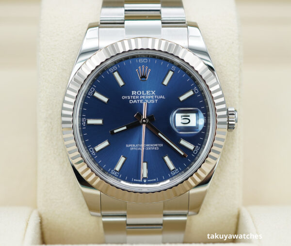 Rolex 126334 DATEJUST 41 FLUTED BEZEL BLUE STICK DIAL OYSTER 2022 COMPLETE SET