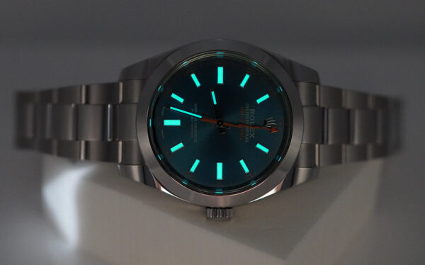 Rolex 116400GV MILGAUSS GREEN CRYSTAL Z BLUE DIAL 2021 WARRANTY FULL SET - Image 11