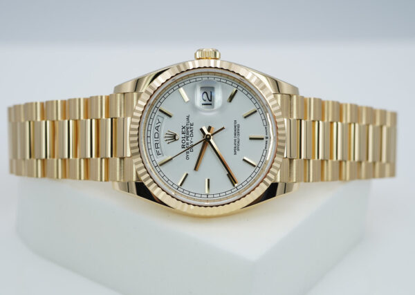 Rolex 128238 DAY DATE 36 YELLOW GOLD WHITE INDEX DIAL 2023 WARRANTY FULL SET - Image 10