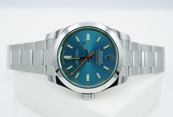 Rolex 116400GV MILGAUSS GREEN CRYSTAL Z BLUE DIAL 2021 WARRANTY FULL SET - Image 9