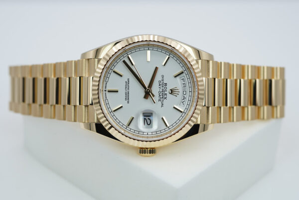 Rolex 128238 DAY DATE 36 YELLOW GOLD WHITE INDEX DIAL 2023 WARRANTY FULL SET - Image 9