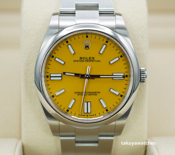 Rolex 124300 OYSTER PERPETUAL YELLOW DIAL 41MM 2021 COMPLETE SET