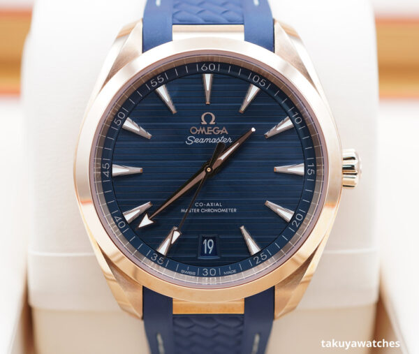 Omega SEAMASTER AQUA TERRA 18K ROSE GOLD BLUE DIAL 2021 WARRANTY FULL SET